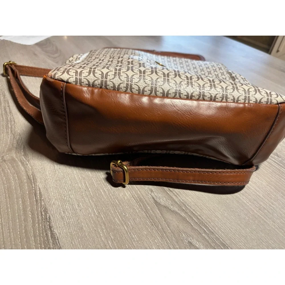Fossil Vegan Monogram Coated Canvas Backpack Flap Closure Bag Travel‎ Minimalist